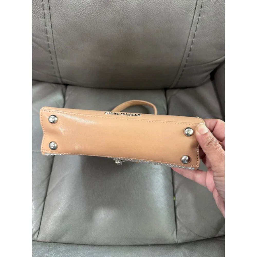 Steve Madden Tan Rhinestone Top Handle Bag‎ Nude Sparkly Evening Handbag